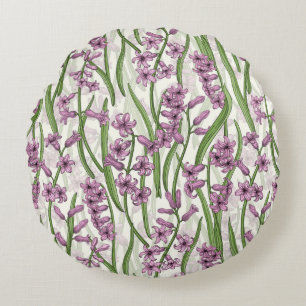 Pink Hyacinth flowers on natural white Round Pillow