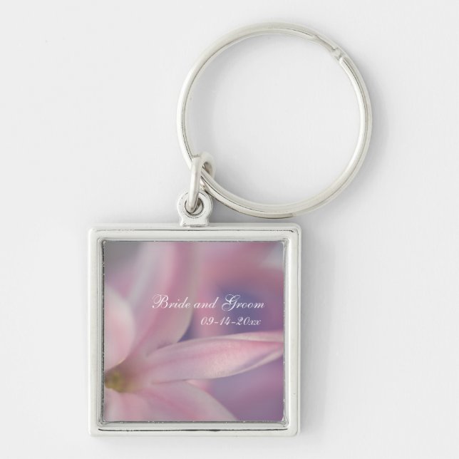 Pink Hyacinth Flowers Wedding Keychain (Front)