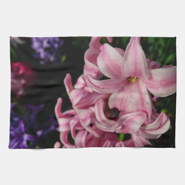 Pink Hyacinth Spring Floral Kitchen Towel (Horizontal)