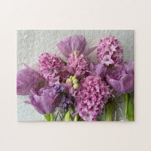 Pink hyacinths and tulips arrangement jigsaw puzzle