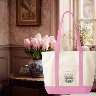 Pink Hyacinths Chinoiserie Planter with Pink Bow Tote Bag