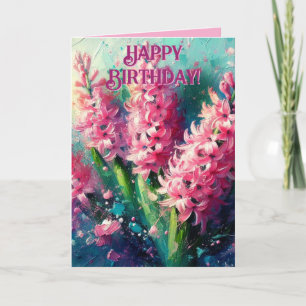 Pink Hyacinths Floral Flowers Birthday Greeting Note Card
