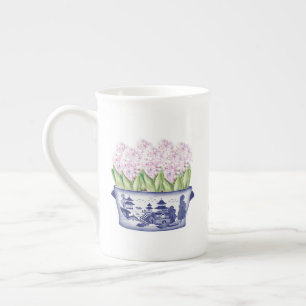Pink Hyacinths in Chinoiserie Planter  Bone China Mug