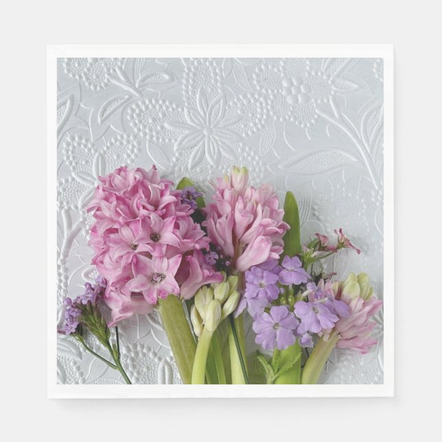 Pink hyacinths with verbena napkin (Front)