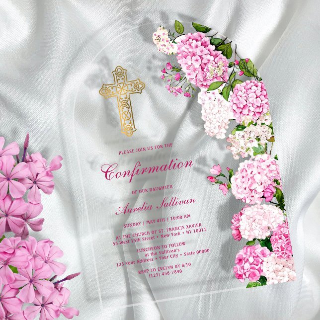Pink Hydrangea Arch Confirmation Acrylic Invitations (Creator Uploaded)