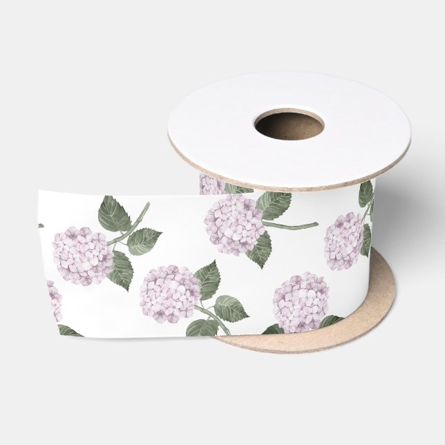 Pink Hydrangea Bloom Floral  Satin Ribbon (Spool)