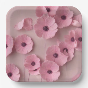 Pink Hydrangea Blooms Floral Paper Plate