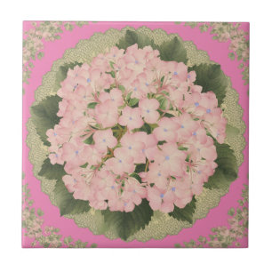Pink Hydrangea Blooms Floral Pattern Ceramic Tile