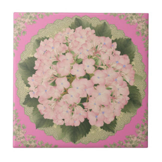 Pink Hydrangea Blooms Floral Pattern Ceramic Tile