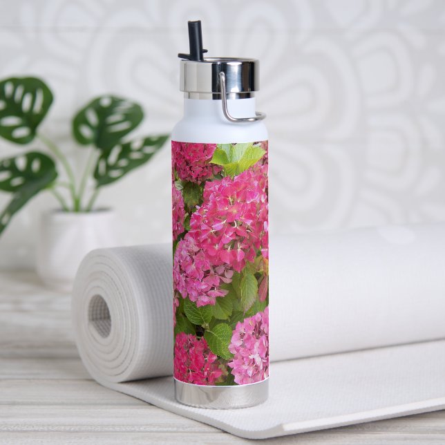 Pink Hydrangea Blooms Floral Water Bottle (Yoga)