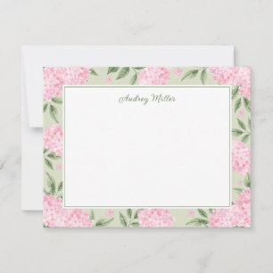 Pink Hydrangea Border Green Personalized Card