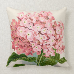 Pink Hydrangea Botanical Print Throw Pillow