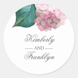 Pink Hydrangea Botanical Vintage Floral Wedding Classic Round Sticker