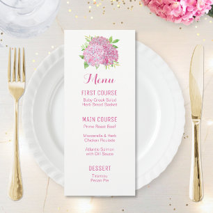 Pink Hydrangea Bouquet Watercolor Menus de fleurs