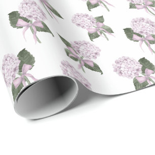 Pink Hydrangea Bow Wrapping Paper
