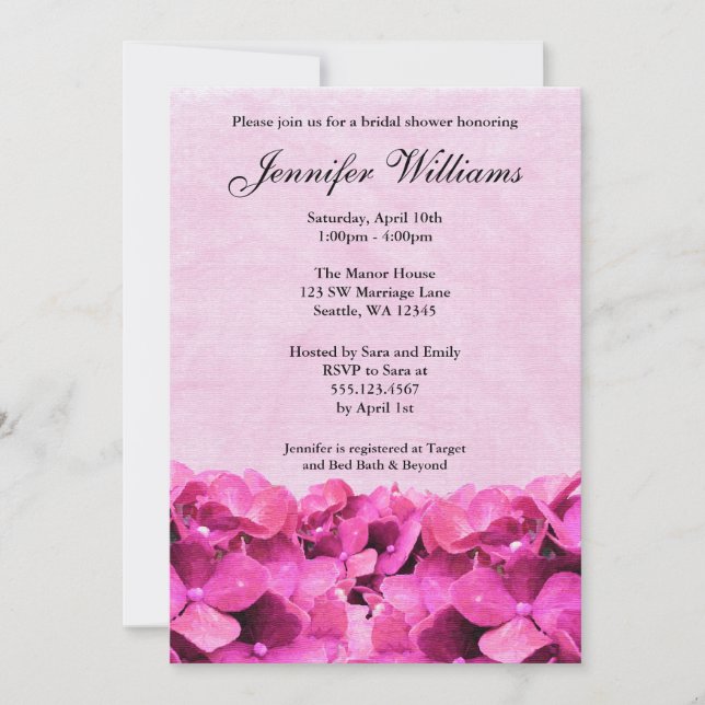 Pink Hydrangea Bridal Shower Invitation (Front)