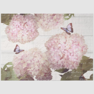 Pink Hydrangea Butterfly Flower Floral Script Art  Tissue Paper