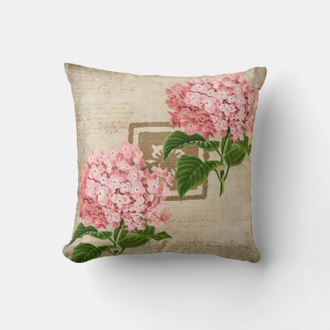 Pink Hydrangea Clusters II Throw Pillow (Front)