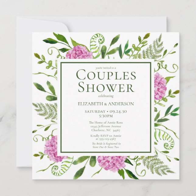 Pink Hydrangea Couples Shower Invitation (Front)