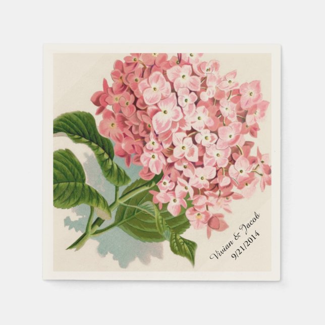 Pink Hydrangea Custom Wedding Napkins (Front)