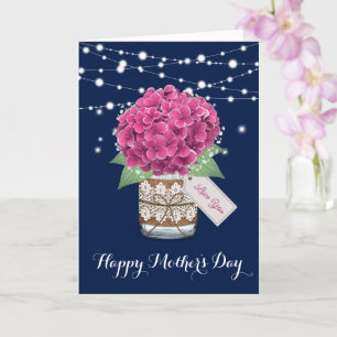 Pink Hydrangea Cute Rustic Blue Mother's Day Card