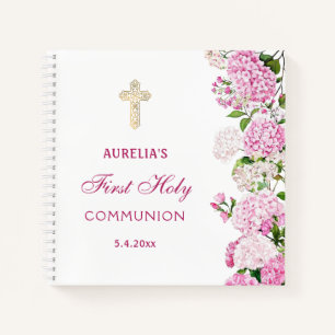Pink Hydrangea First Communion Guest Book