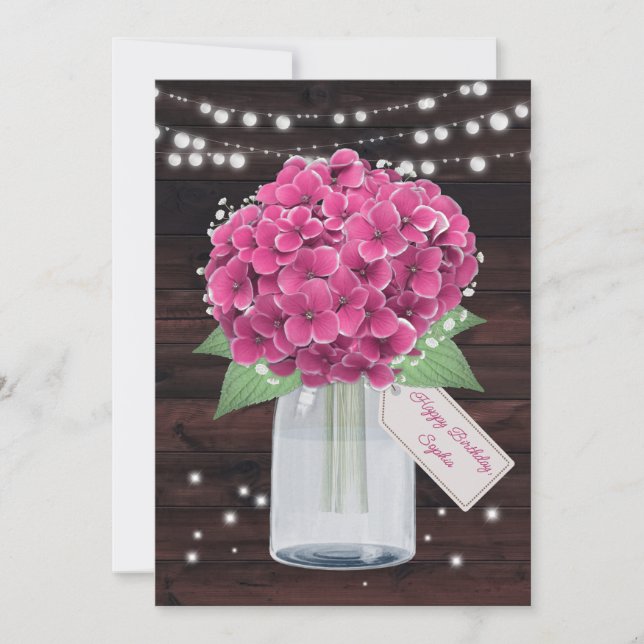 Pink Hydrangea Floral Birthday Card for Sister (Front)