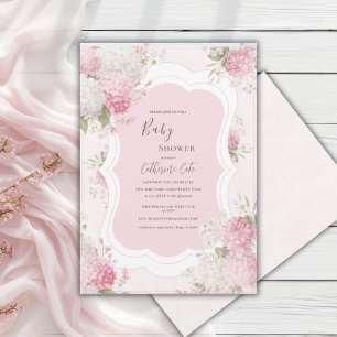 Pink Hydrangea Floral Elegant Baby Shower Invitation