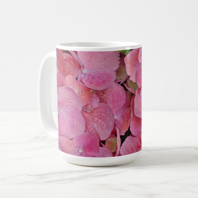 Pink Hydrangea Floral Flower Mug (Front Left)