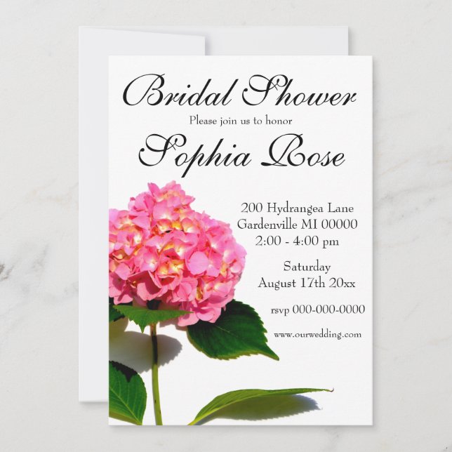 Pink Hydrangea floral pink flower Bridal shower Invitation (Front)