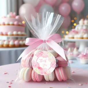 Pink Hydrangea Floral Stripe Baby Shower Classic Round Sticker