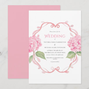 Pink Hydrangea Floral Watercolor Wedding Invitation