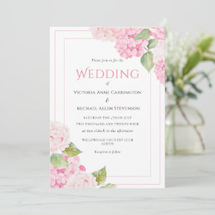 Pink Hydrangea Floral Watercolor Wedding Invitation