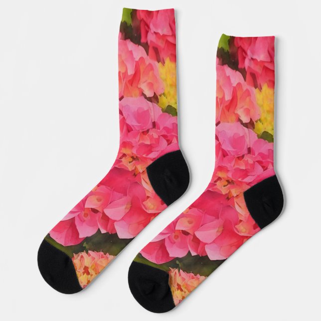 Pink Hydrangea Flower Art Crazy Socks (Left)