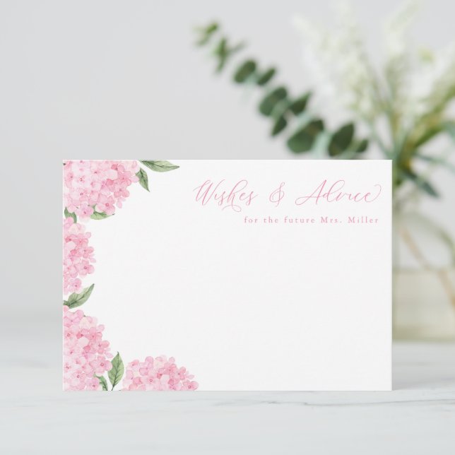 Pink Hydrangea Flower Blooms Floral Advice Card (Standing Front)