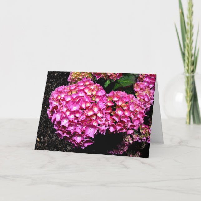 Pink hydrangea flowers holiday card (Front)