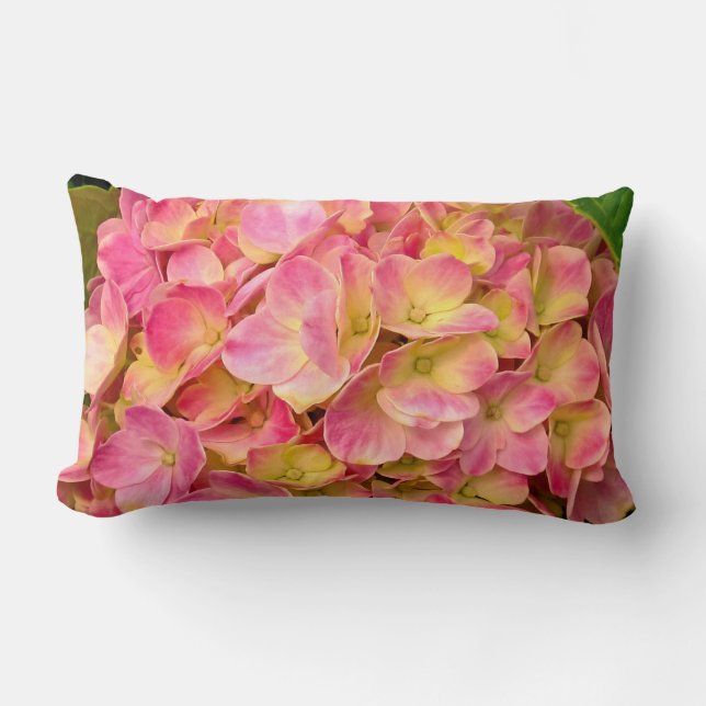 Pink Hydrangea Flowers Lumbar Pillow (Front)