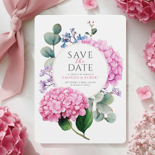 Pink Hydrangea Flowers Watercolor Elegant Wedding Save The Date
