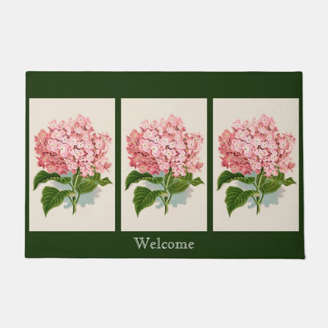 Pink Hydrangea Flowers Welcome Pick Colour or Doormat (Front)
