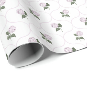 Pink Hydrangea Garden Floral Trellis Wrapping Paper