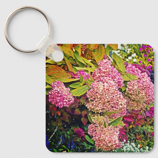 PINK HYDRANGEA GARDEN / return to owner if found Keychain (Front)