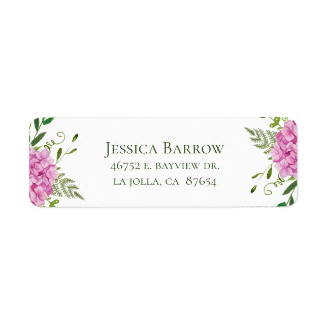 Pink Hydrangea Girl Baby shower Adresse de retour (Devant)