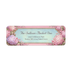 Pink Hydrangea Gold Filigree Sky Blue