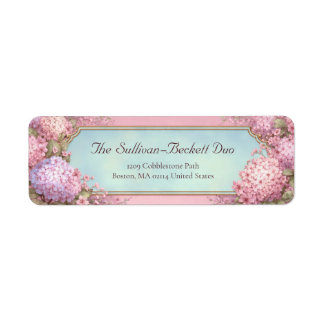 Pink Hydrangea Gold Filigree Sky Blue