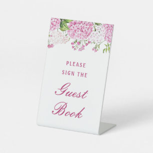 Pink Hydrangea Guest Book Pedestal Sign