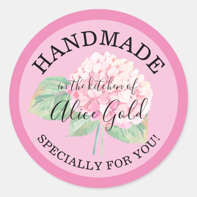 Pink Hydrangea HANDMADE for You | Canning Gifts Classic Round Sticker (Front)