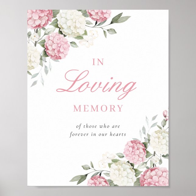 Pink Hydrangea In Loving Memory Memorial Sign (Front)