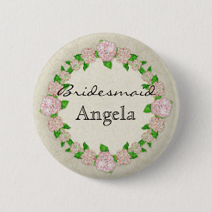 Pink Hydrangea Lace Floral Formal Bridesmaid Badge 2 Inch Round Button