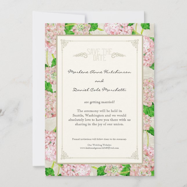 Pink Hydrangea Lace Floral Formal Elegant Weddings Save The Date (Front)