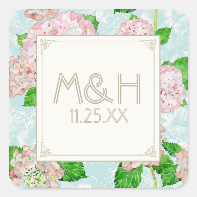 Pink Hydrangea Lace Floral Formal Elegant Weddings Square Sticker (Front)